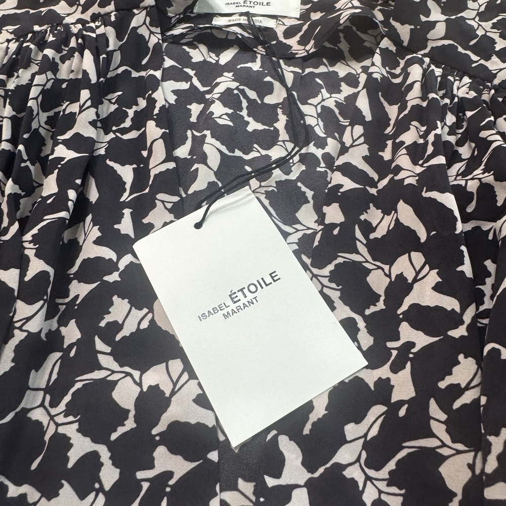 Isabel Marant Arone Pleated Mini Dress Size 36 Black Ecru Print New‎ - Picture 12 of 16